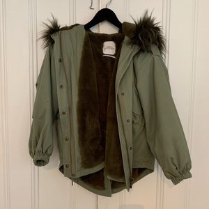 Urban Outfitters Green Utility Jacket with Faux Fur Lining